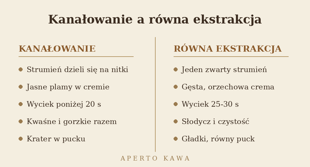 Porównanie objawów kanałowania w espresso i równej ekstrakcji