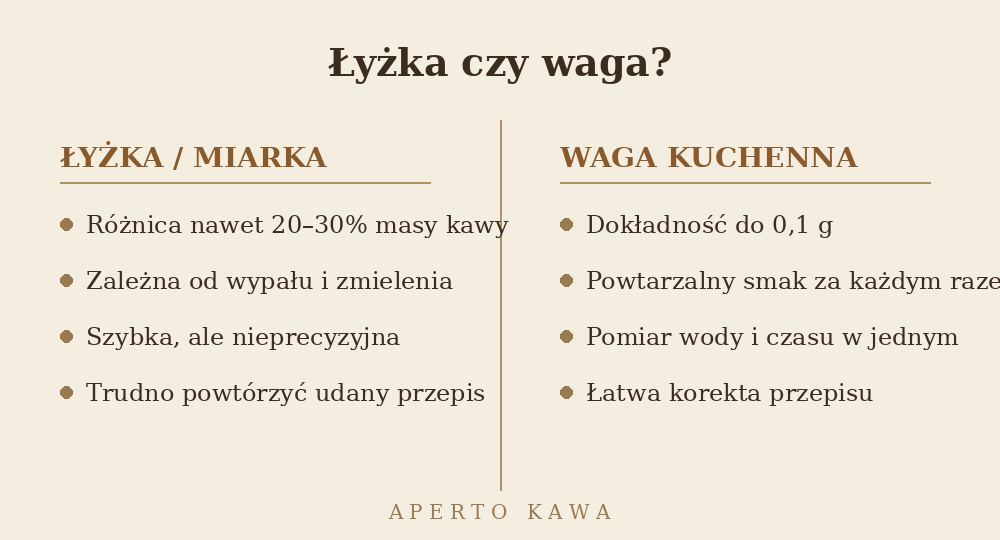 Porównanie odmierzania kawy łyżką i wagą kuchenną – dokładność i powtarzalność parzenia
